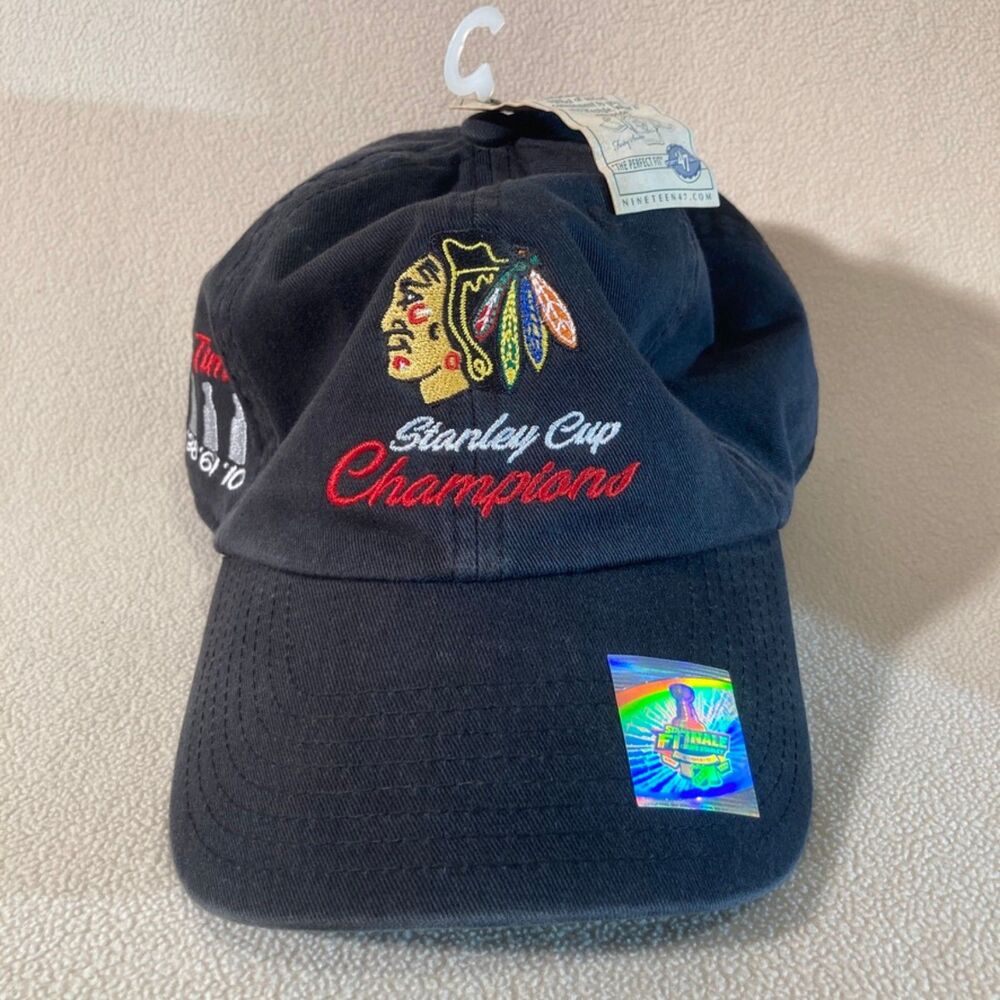 Chicago Blackhawks Cap Hat 2010 Stanley Cup 4 Time Win Black 47 Brand Adjustable